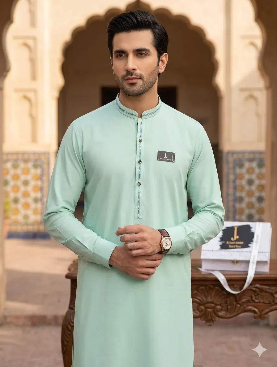 Men Boski Plain Green Suit Summer