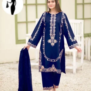 Blue Round Sequence Embroidered 3Pcs Suit
