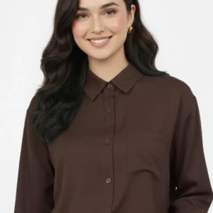 Women’s Brown Silk Button Down Shirt Medium Large