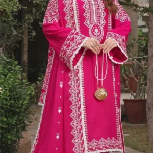 Pink Embroidered Lawn 3Pcs Set for Women