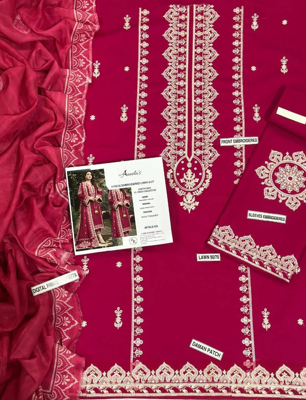 Pink Embroidered Lawn 3Pcs Set for Women