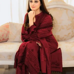 Maroon Embroidered Lawn 3Pcs Set for Women