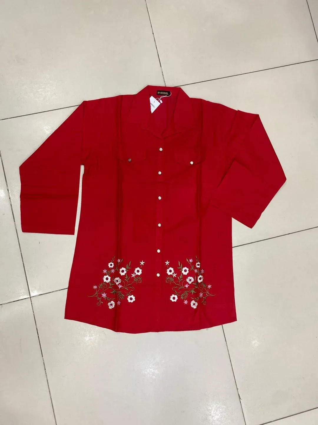 Red Embroidered Lawn Kurta for Women Medium