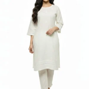 White Lawn 2-Piece Kurta & Pants Set for Eid & Office