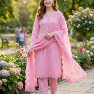 Pink Embroidered Kurta Set for Women