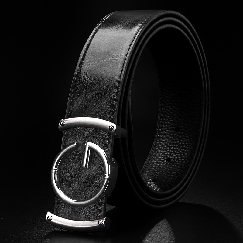 Men Leather Belt Curry Gold Buckle Casual