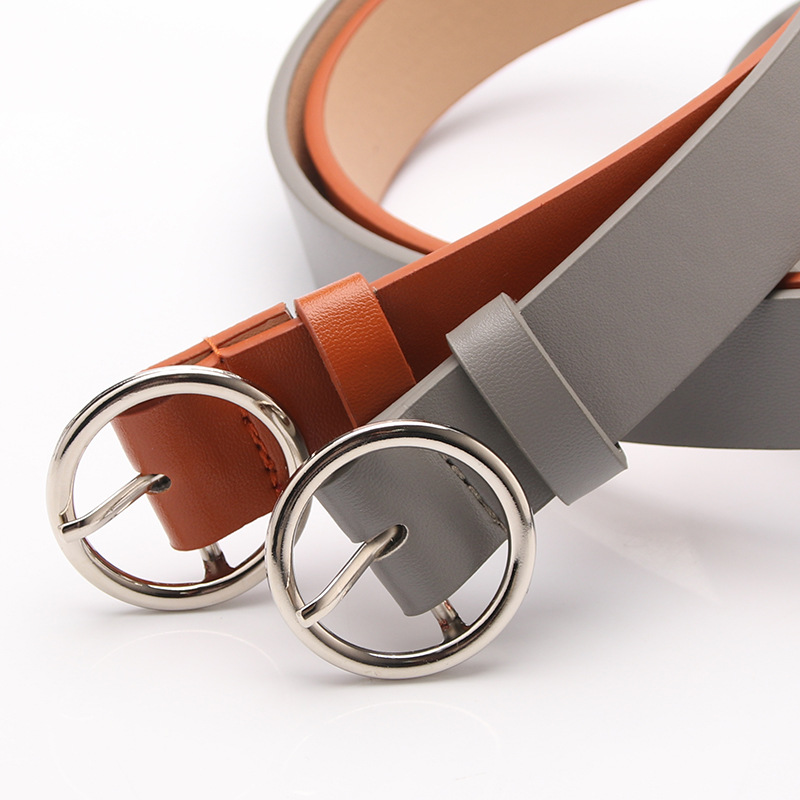 Women's Round Buckle Belt Gray Orange Casual Fashion