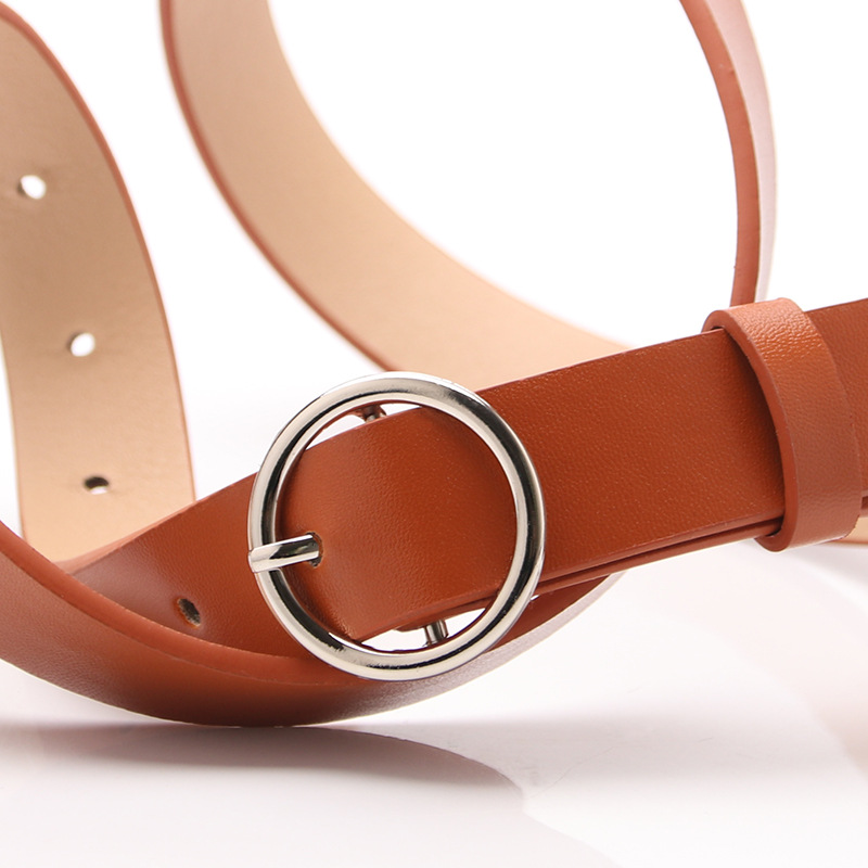 Women's Round Buckle Belt Gray Orange Casual Fashion