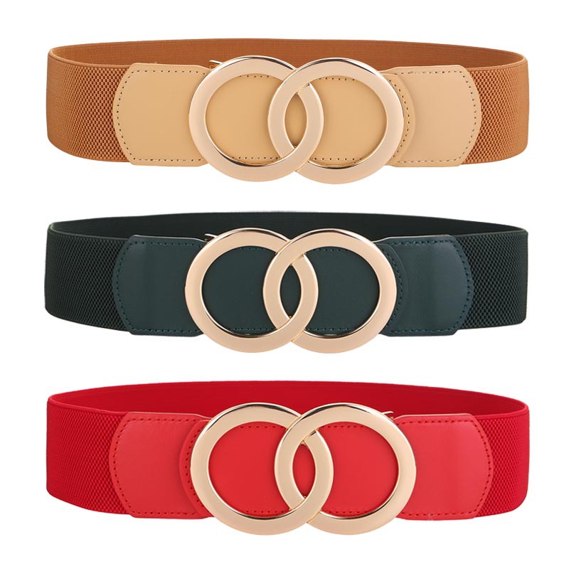 Women Elastic Leather Belt Red Black Autumn Winter Fashion Waist Belt