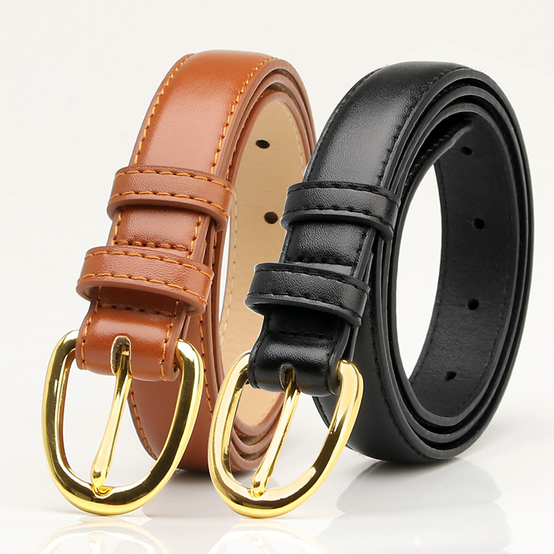 Women Leather Belt with Gold Buckle Black Brown All Season