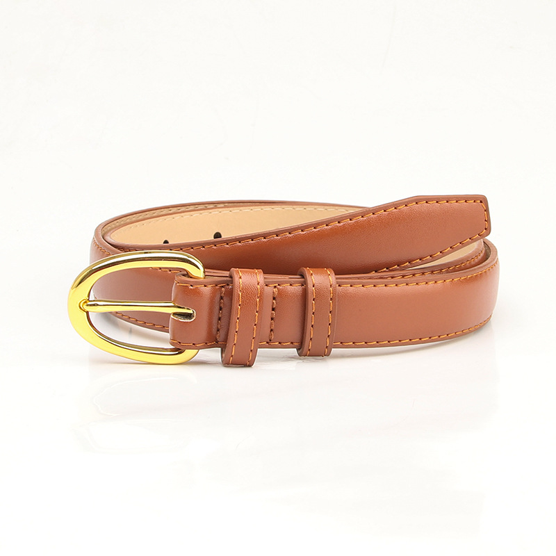 Women Leather Belt with Gold Buckle Black Brown All Season