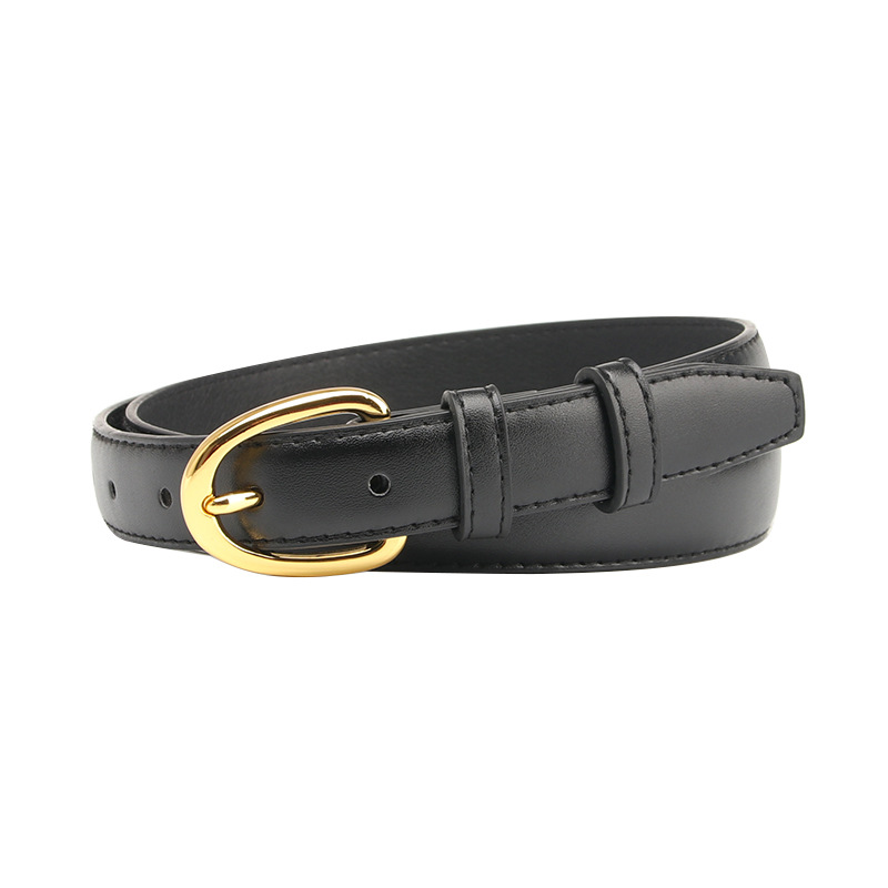 Women Leather Belt with Gold Buckle Black Brown All Season