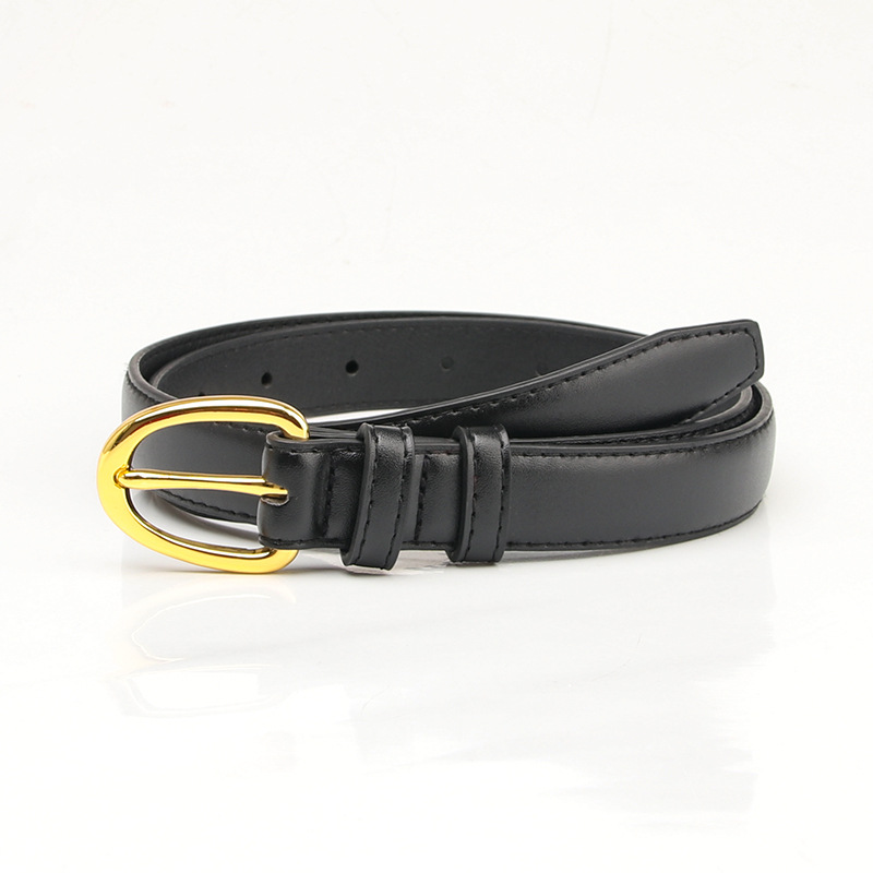 Women Leather Belt with Gold Buckle Black Brown All Season