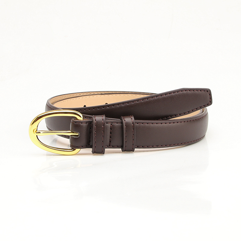 Women Leather Belt with Gold Buckle Black Brown All Season