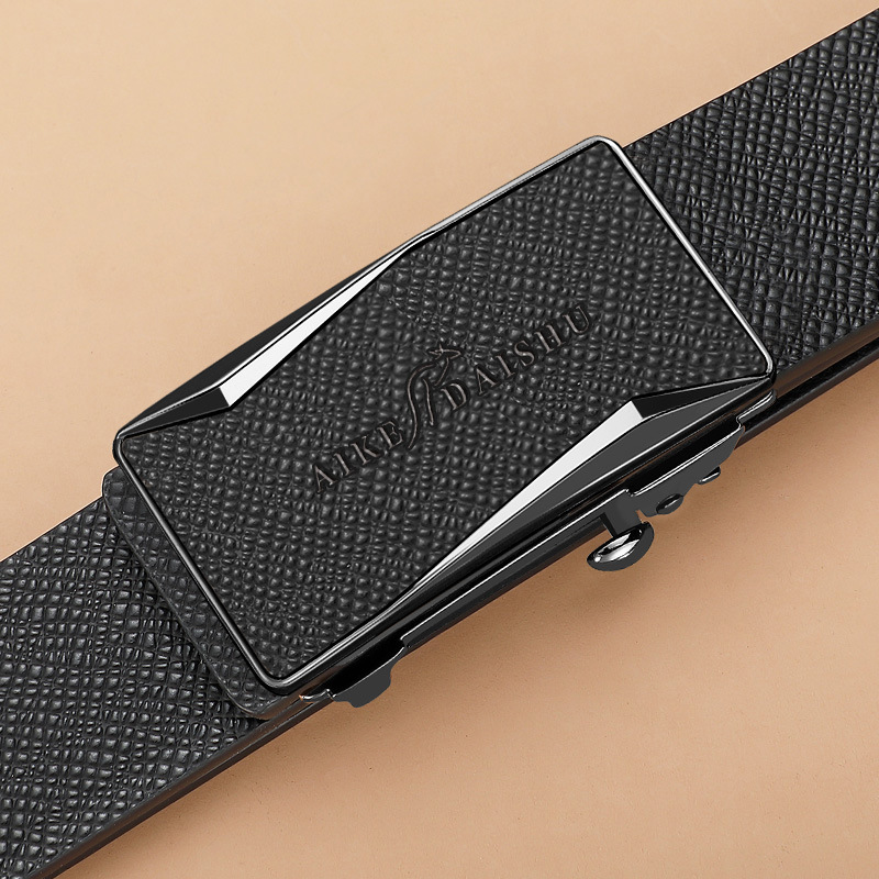 Men's Automatic Buckle Leather Belt Brown Gold Buckle