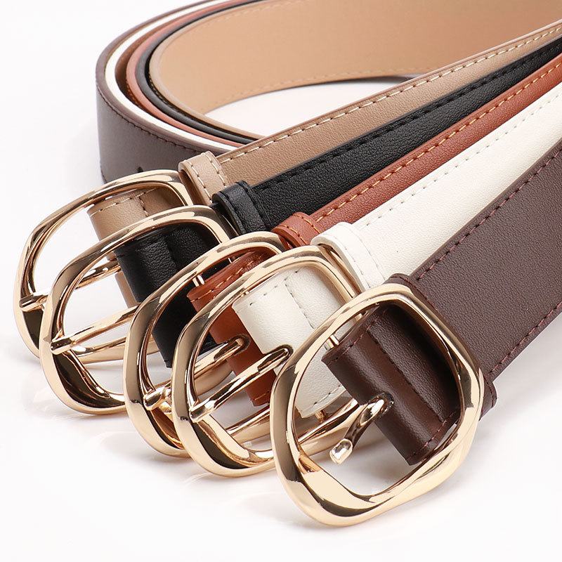 Women PU Wide Belt with Oval Buckle, Brown Tan Black