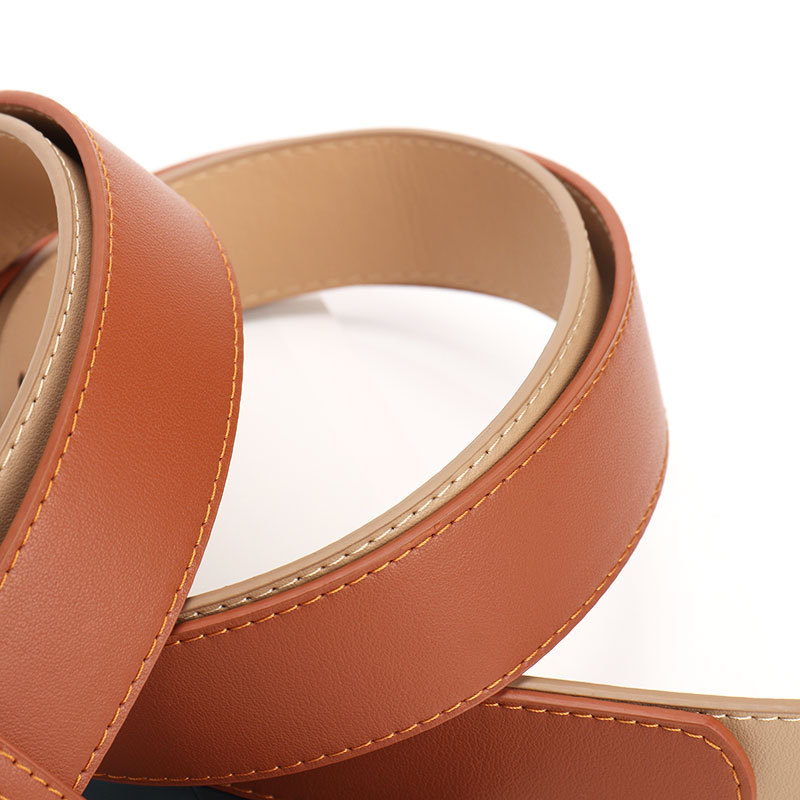 Women PU Wide Belt with Oval Buckle, Brown Tan Black