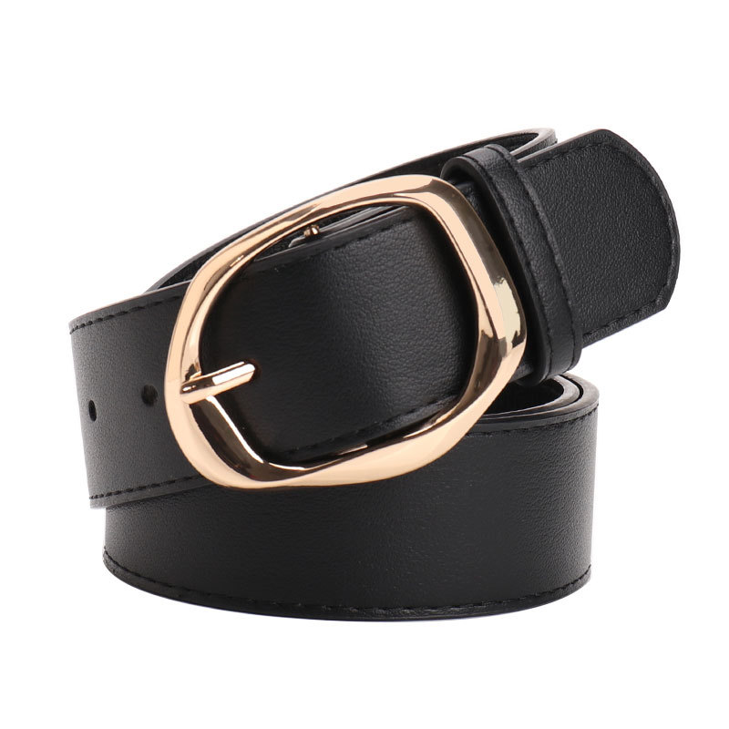 Women PU Wide Belt with Oval Buckle, Brown Tan Black
