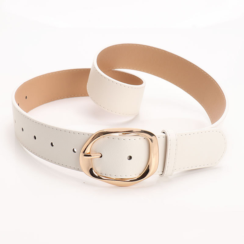 Women PU Wide Belt with Oval Buckle, Brown Tan Black