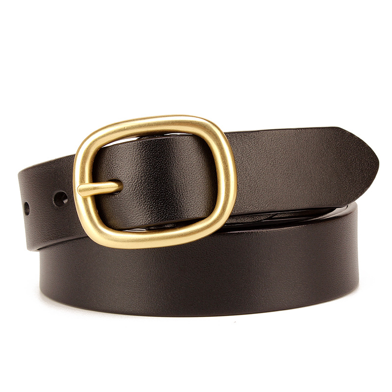 Black Cowhide Wide Belt with Gold Pin Buckle