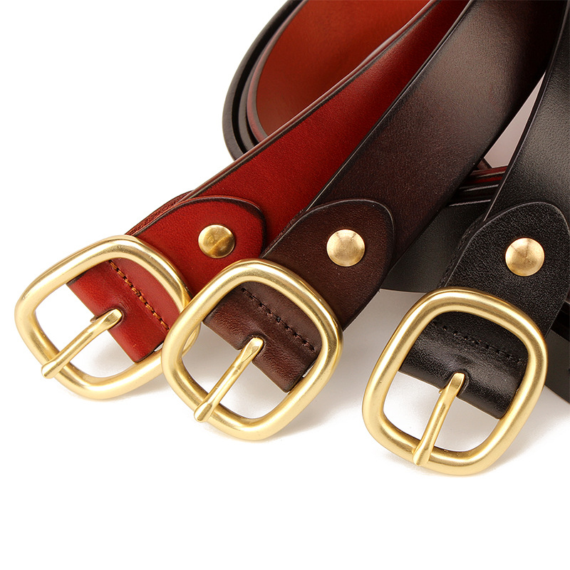 Black Cowhide Wide Belt with Gold Pin Buckle