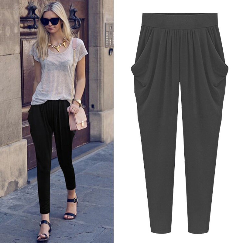 Women Plus Size Silk Cropped Pants Black Summer Casual
