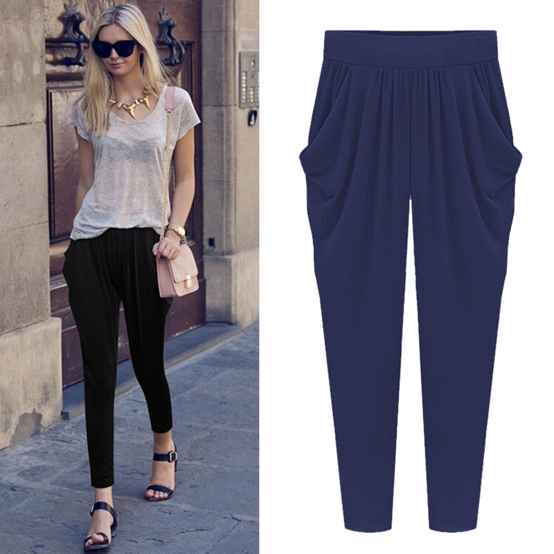 Women Plus Size Silk Cropped Pants Black Summer Casual