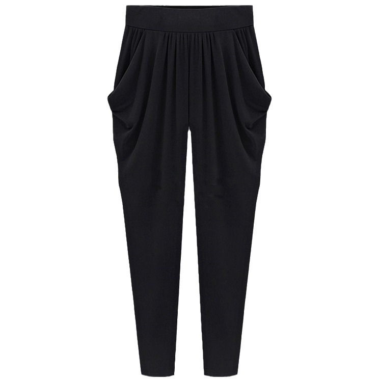 Women Plus Size Silk Cropped Pants Black Summer Casual