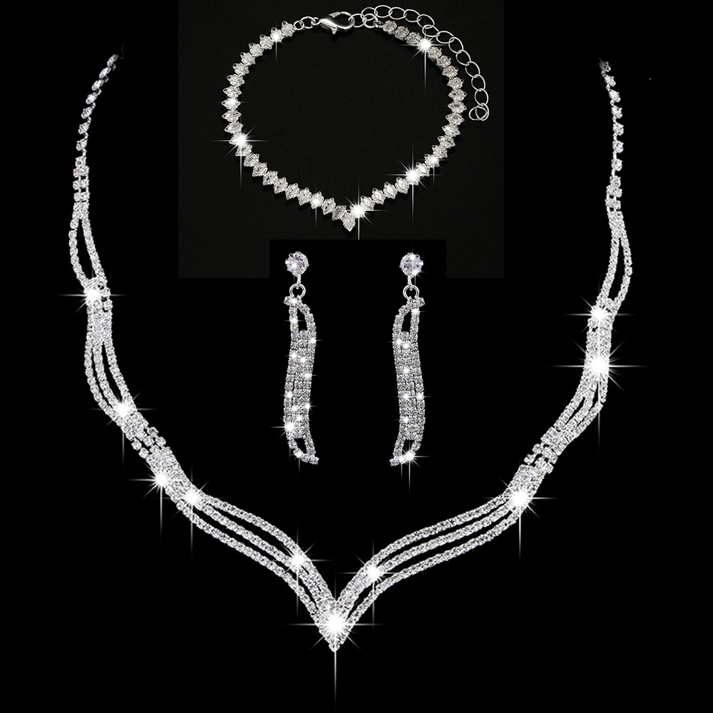 V-Neck Rhinestone Bridal Jewelry Set for Women
