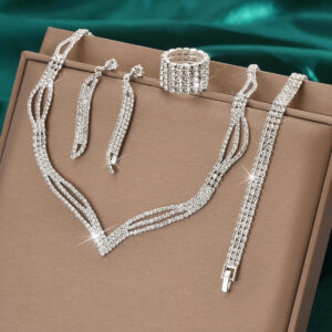 V-Neck Rhinestone Bridal Jewelry Set for Women