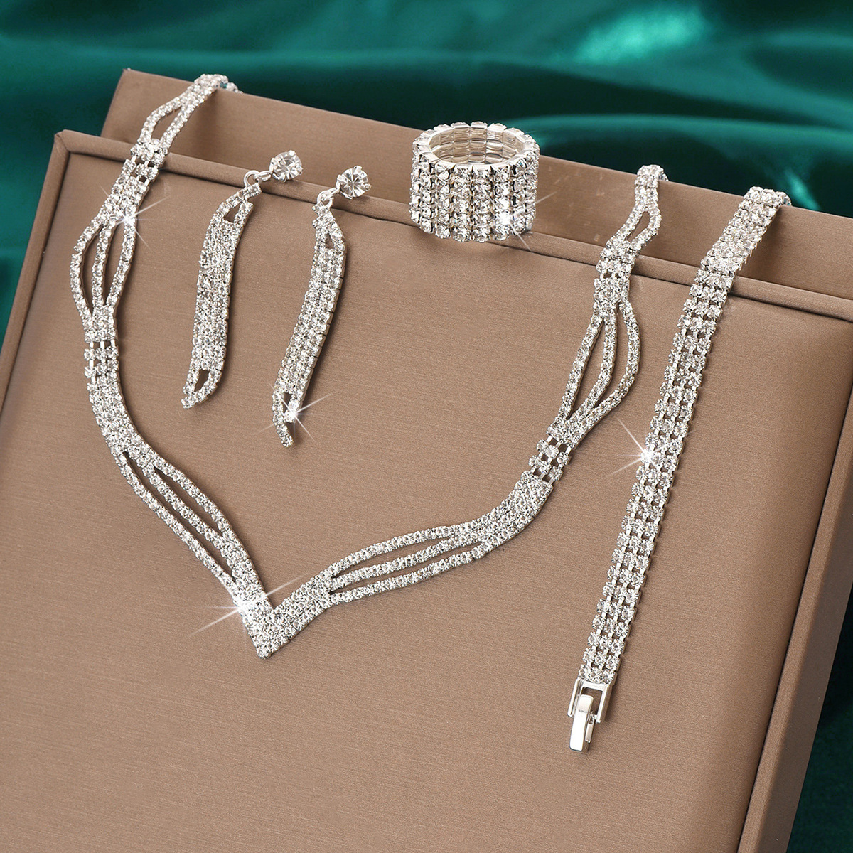 V-Neck Rhinestone Bridal Jewelry Set for Women
