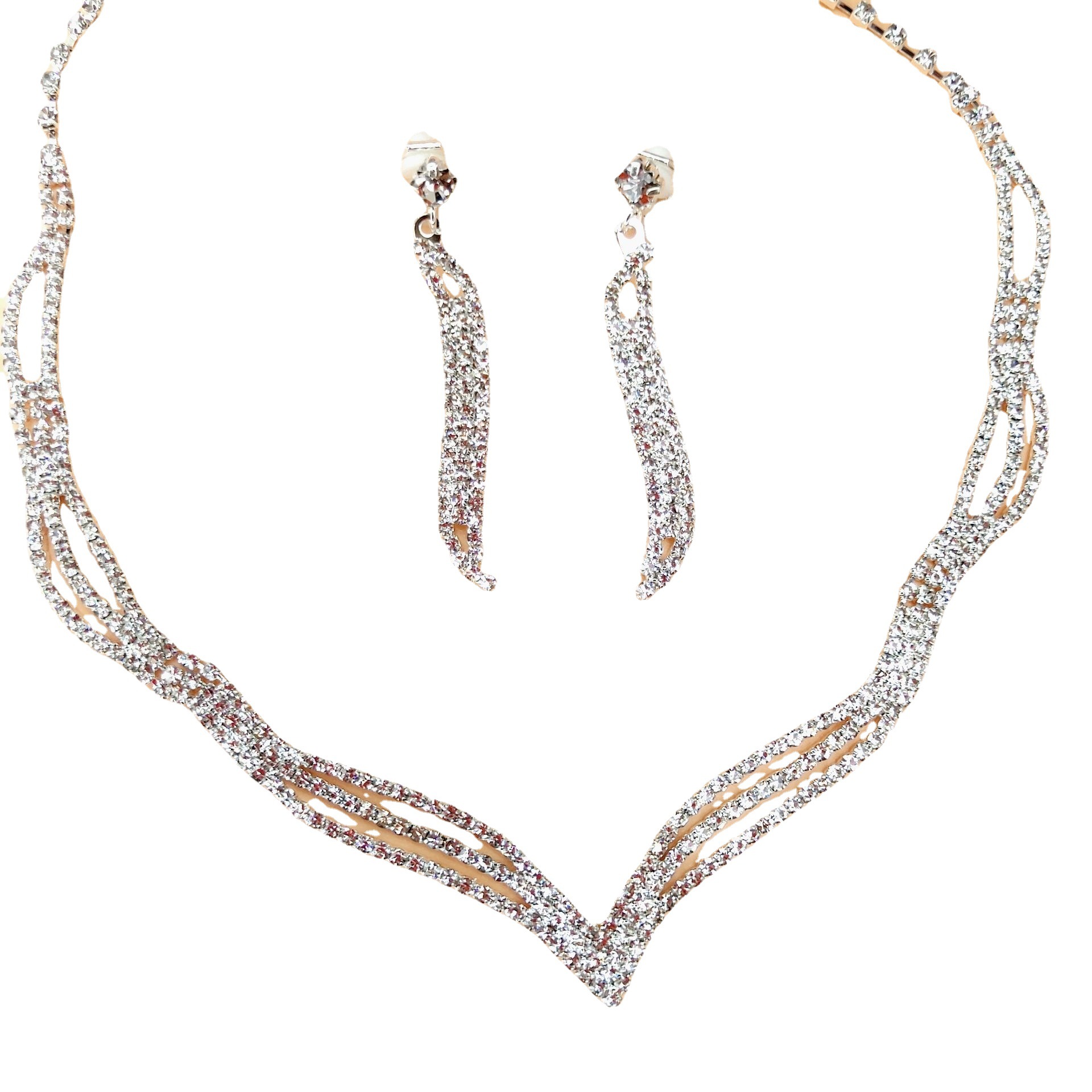 V-Neck Rhinestone Bridal Jewelry Set for Women