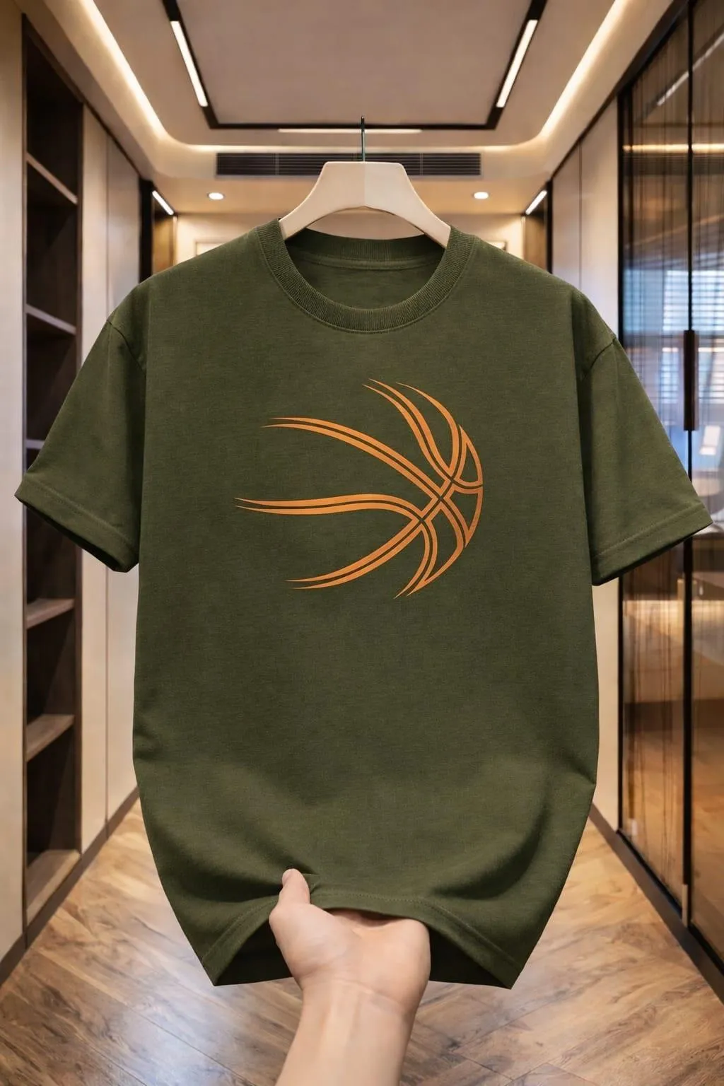 Men Green Basketball Print T-Shirt Medium to XL Cotton