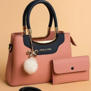 Maroon Black Handbag & Wallet Set for Women