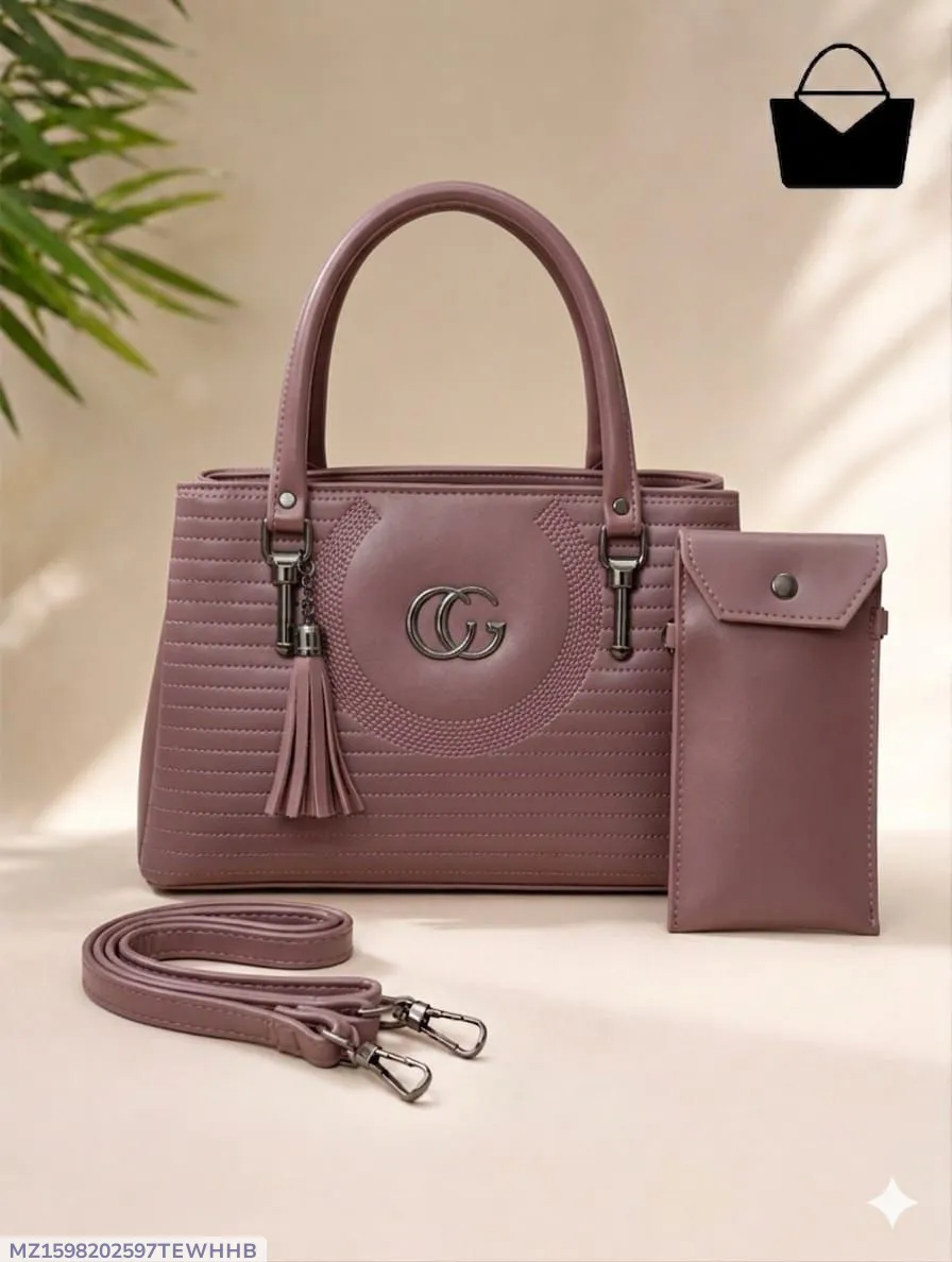 Pink Leather 2-Piece Handbag Set for Women