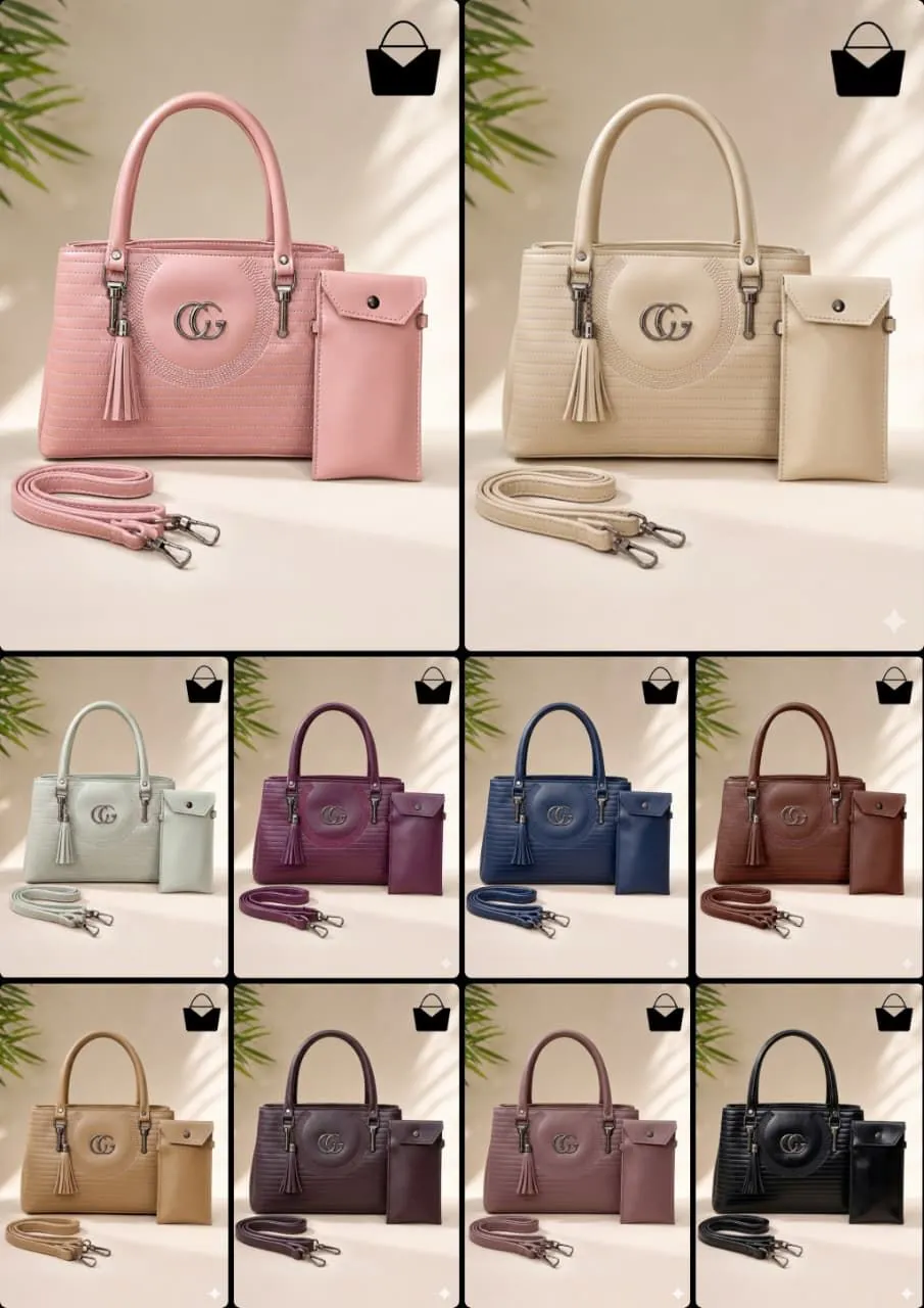 Pink Leather 2-Piece Handbag Set for Women
