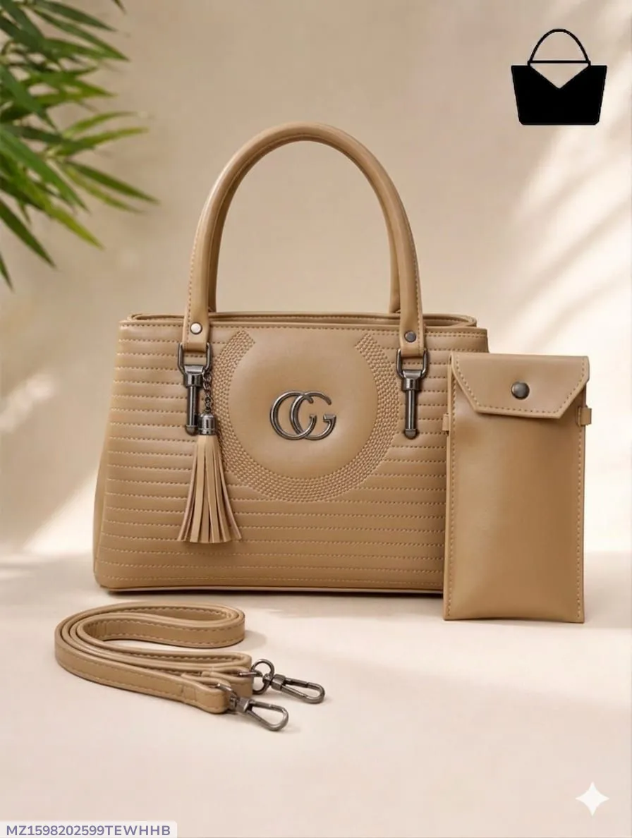 Pink Leather 2-Piece Handbag Set for Women