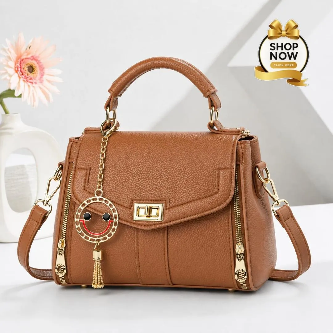 Pink Leather Shoulder Bag with Gold Plated Handles