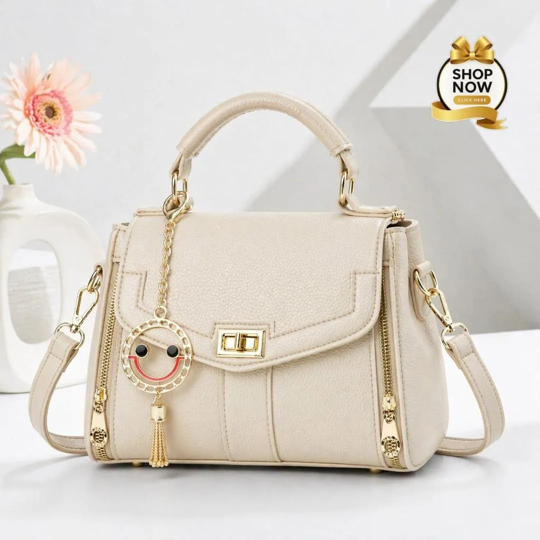 Pink Leather Shoulder Bag with Gold Plated Handles