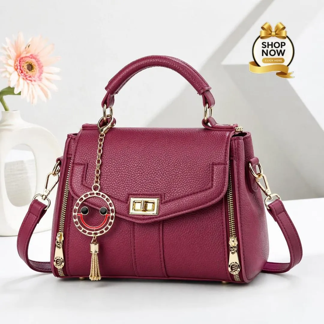 Pink Leather Shoulder Bag with Gold Plated Handles