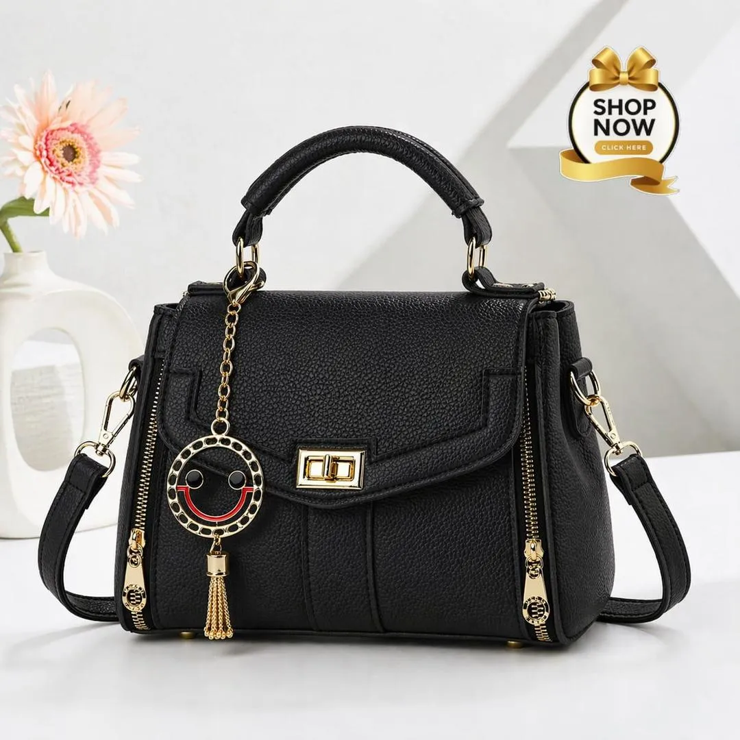 Pink Leather Shoulder Bag with Gold Plated Handles
