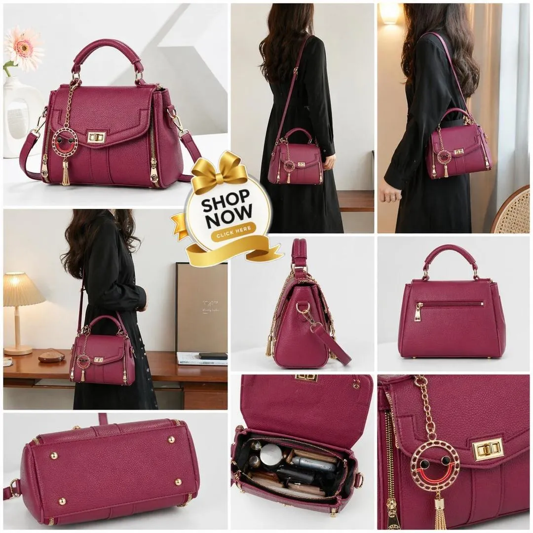 Pink Leather Shoulder Bag with Gold Plated Handles