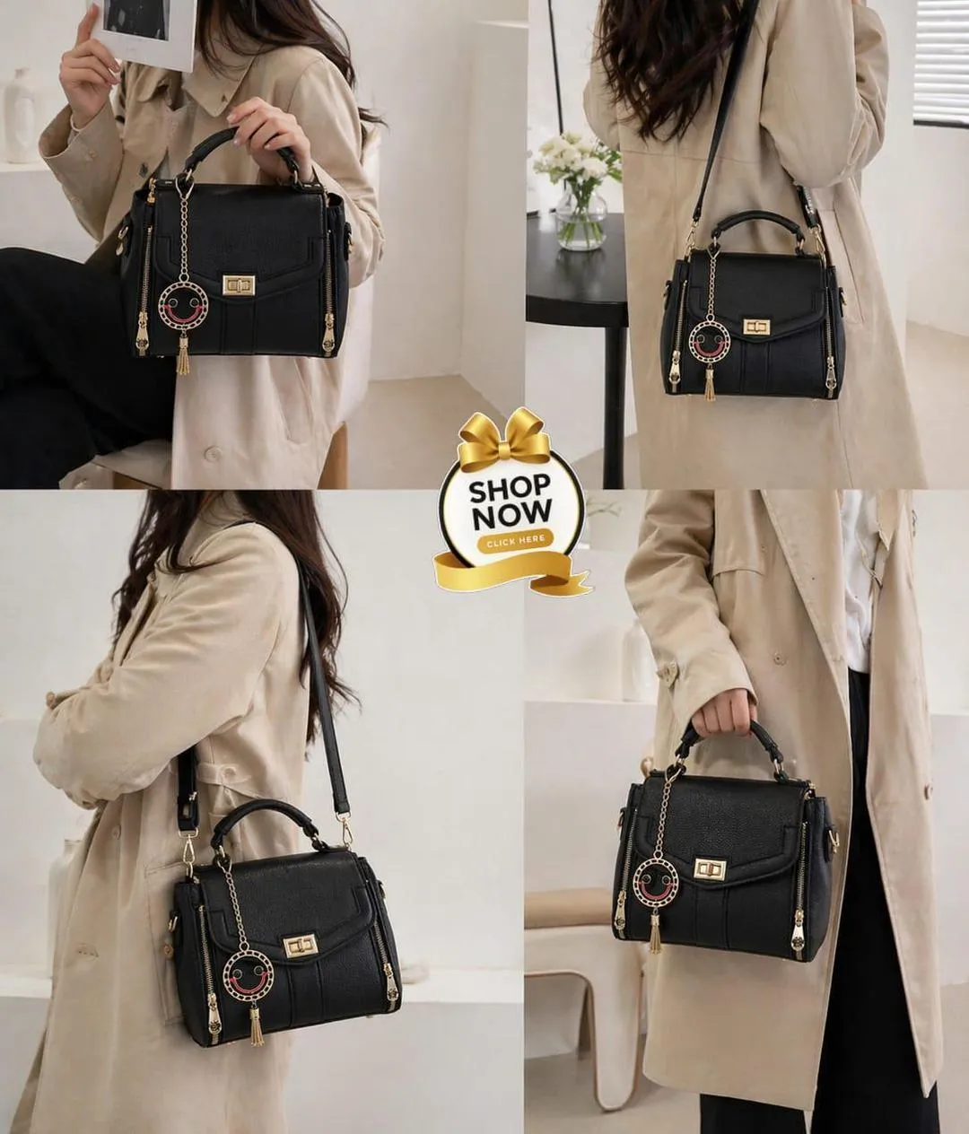 Pink Leather Shoulder Bag with Gold Plated Handles