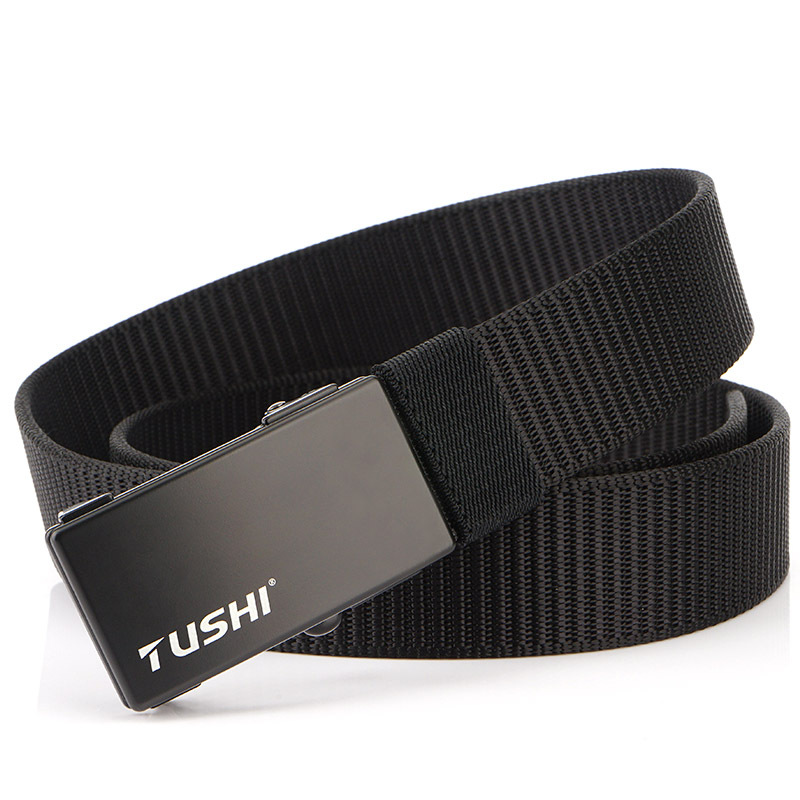 Men Nylon Automatic Buckle Belt Gray Black