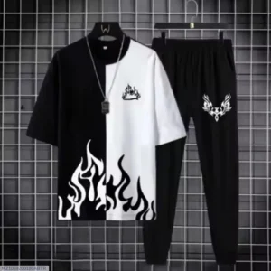 Black Flame Print Track Suit for Men Micro Interlock