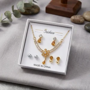 Funky Gold Plated Crystal Necklace Set