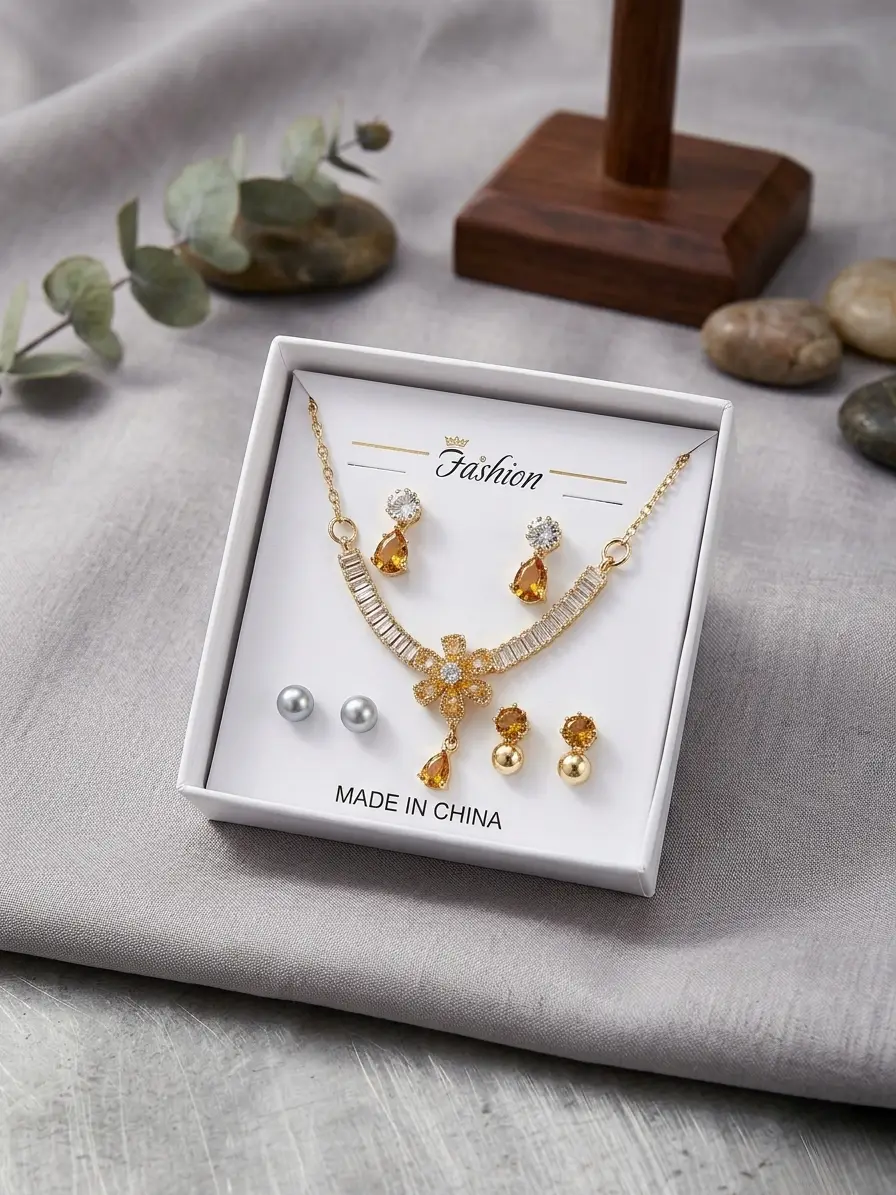 Funky Gold Plated Crystal Necklace Set