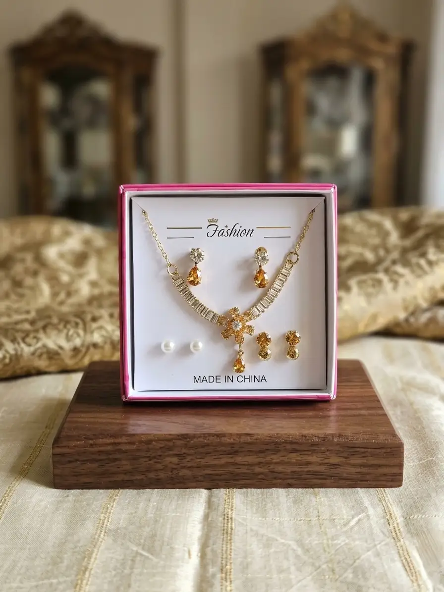 Funky Gold Plated Crystal Necklace Set