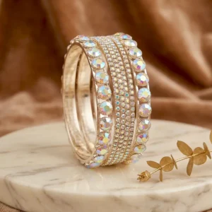 Modern Gold Plated Crystal Kara Bangle Set of 6