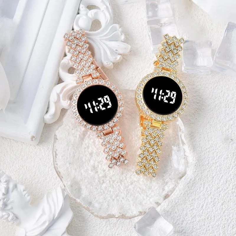 Digital Watch Gold Crystal Chain Strap for Women
